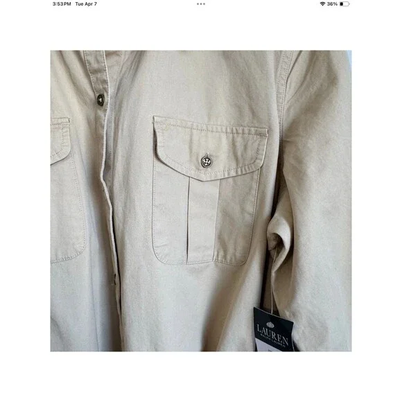 Ralph Lauren Shirt Dress Small Belted Button Front Khaki Tan Cotton Safari EUC - Picture 8 of 8
